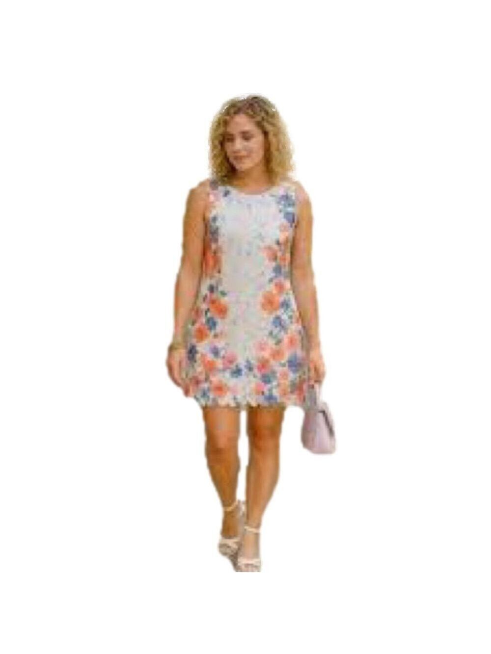 Feratelli Floral Lace White Sleeveless Mini Dress Large